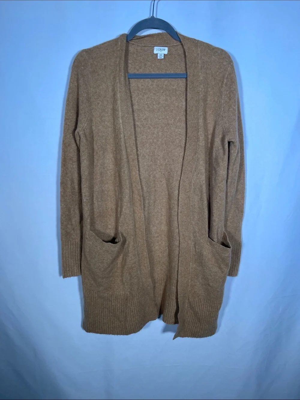 J. CREW WOMENS OPEN FRONT CARDIGAN SWEATER EXTRA SOFT YARN TAN XS AD036